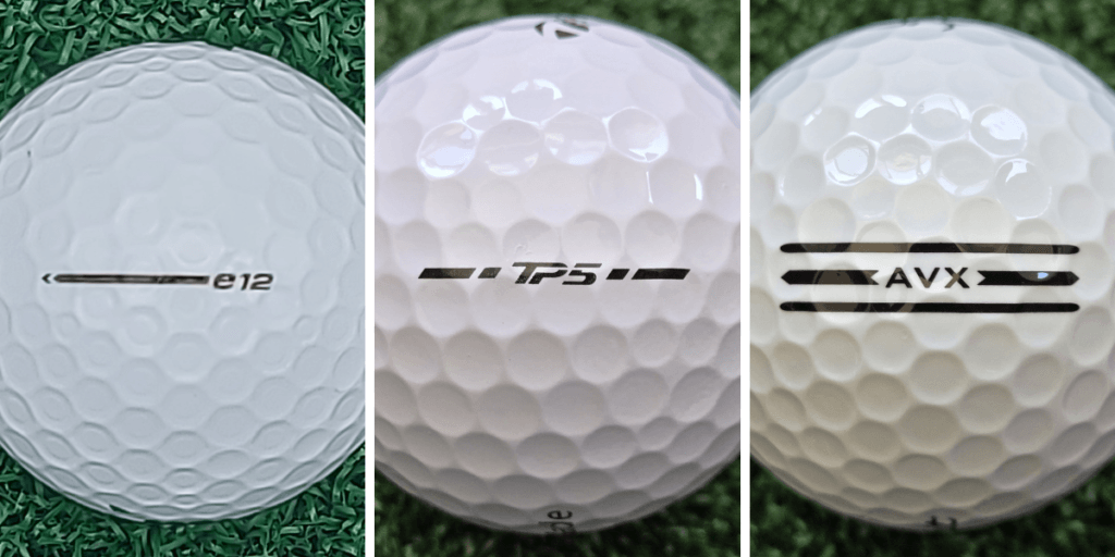 multi-layer golf balls - Bridgestone e12 Contact, TaylorMade TP5, and Titleist AVX