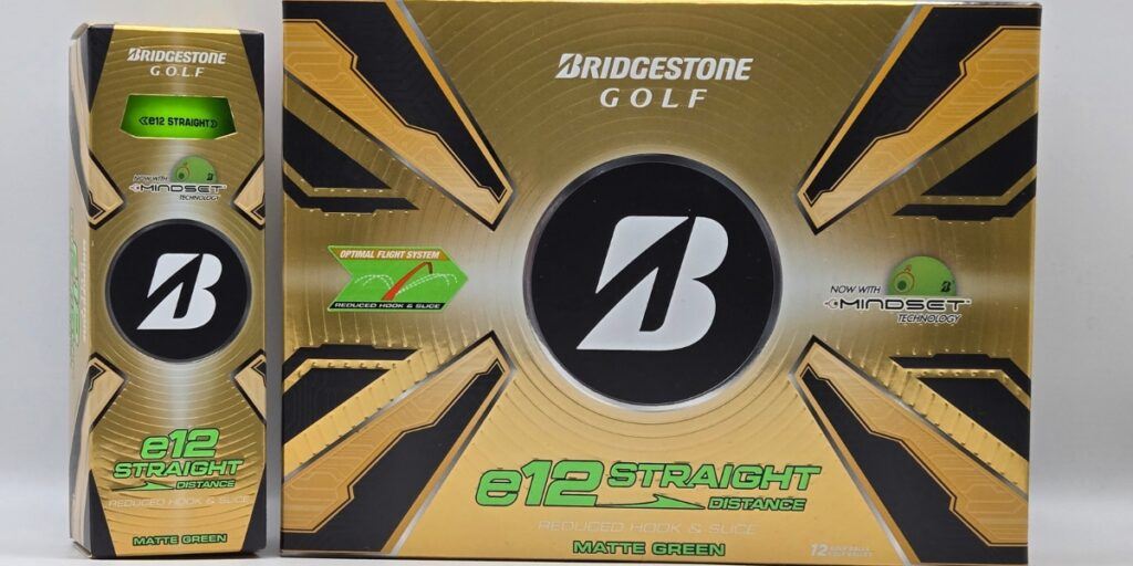 2025 Bridgestone e12 Straight Matte Green Golf Ball box and sleeve