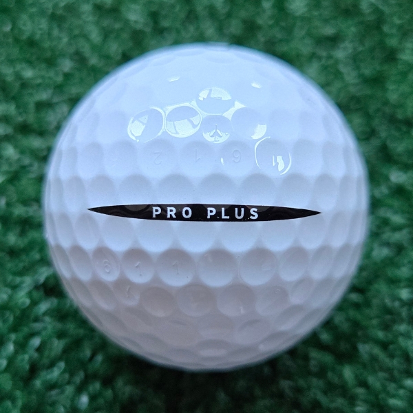 2024 Vice Pro Plus Golf Ball showing the putting alignment that reads "Pro Plus" on the golf ball