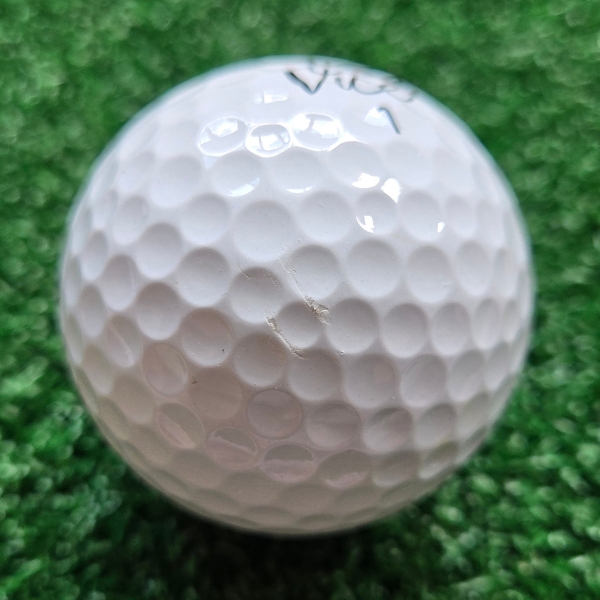 2024 Vice Pro Plus Golf Ball showing marks and scuffs on the golf ball after a round of golf