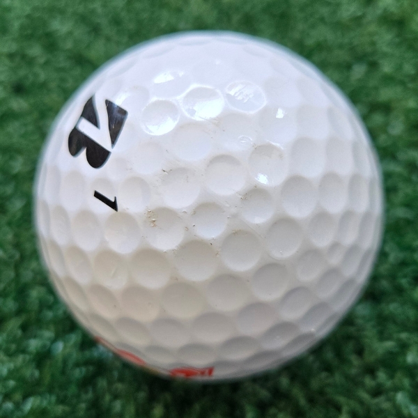 2025 Bridgestone e12 HiLaunch Golf Ball showing scuffs and marks on the ball after one round of golf