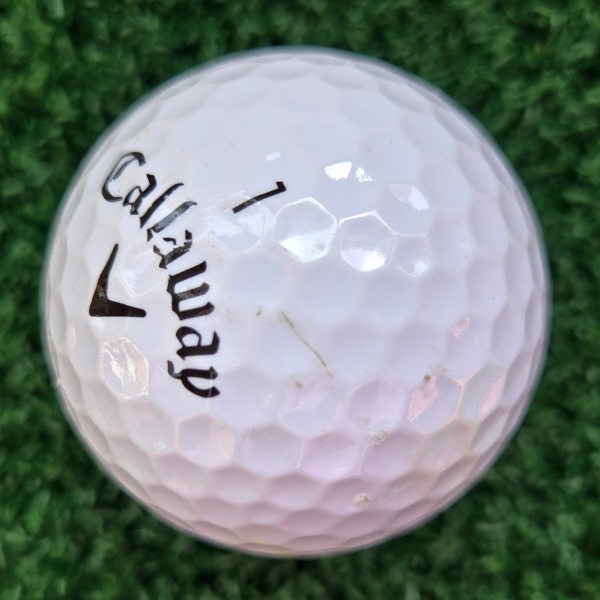 2025 Callaway Warbird Distance Plus showing scuffs and marks on the ball after a round of golf